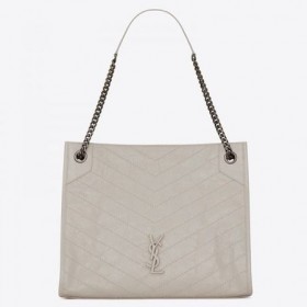 Saint Laurent Media Niki Shopping Bag In Pelle Bianca Saint Laurent Borse