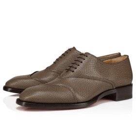 Christian Louboutin Boabi Oxfords In Pelle Di Vitello Petit Grain Roca Marrone