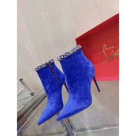 Christian Louboutin Catena Booty Stivaletti 100mm di Velluto Blu Scarpe Christian Louboutin