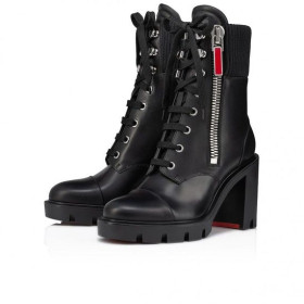 Christian Louboutin En Hiver Lug 70 Mm Basso Stivali Di Pelle Di Vitello Nero Scarpe Christian Louboutin