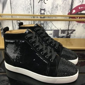 Christian Louboutin Louis Strass Scarpe Da Ginnastica Veau Velours Di Paillettes Nere