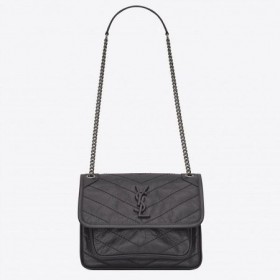 Saint Laurent Baby Niki Catena Borsa Tempesta Grigio Piegato In Pelle