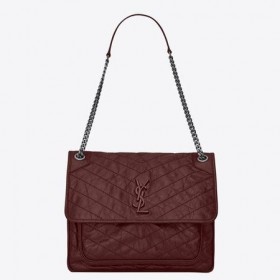 Saint Laurent Grande Niki Catena Borsa Bordeaux In Pelle Raggrinzita Saint Laurent Borse