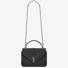 Saint Laurent Medio College Bag Nera, In Pelle Di Capra Pelle