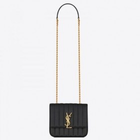 Saint Laurent Media Vicky Borsa Di Pelle Nera Grana Saint Laurent Borse