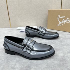 Christian Louboutin Penny Loafers Patent Calf Leather Silver