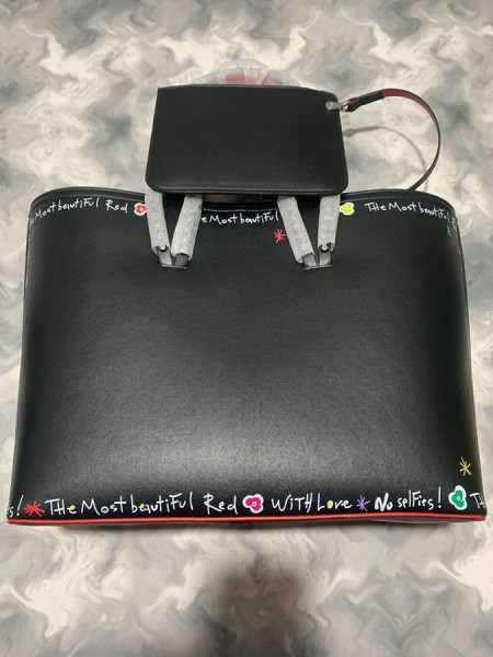 ストリー Cabata東西のトートバッグを印刷革の黒CLバッグ