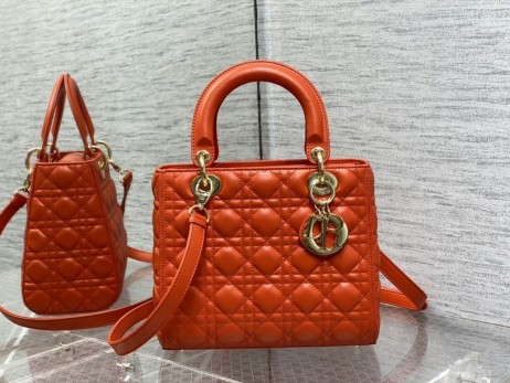 ディオール24CMィディオールバッグオレンジCannage Lambskin