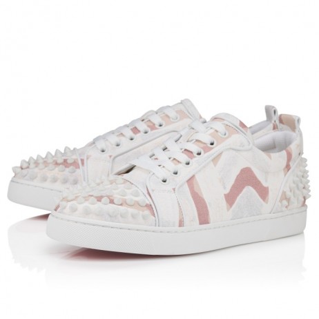 Christian Louboutin Louise Junior Spikes Sneakers Gaagal Coated Canvas Leche