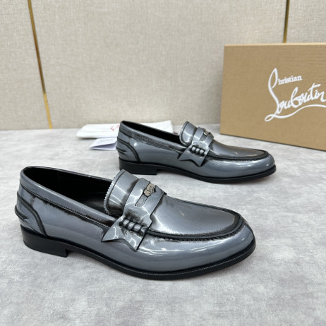 Christian Louboutin Penny Loafers Patent Calf Leather Silver
