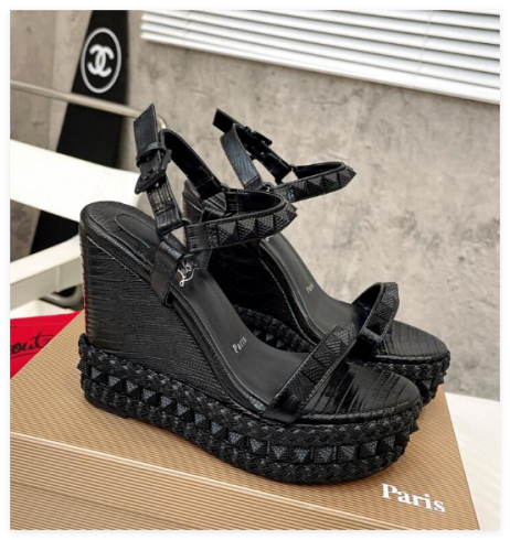 Christian Louboutin Pyraclou 120 mm Espadrilles Calf leather Black 