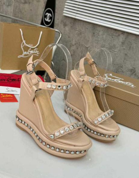 Christian Louboutin Pyraclou 120 mm Espadrilles Leather With Strass Nude