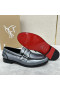 Christian Louboutin Penny Loafers Patent Calf Leather Silver