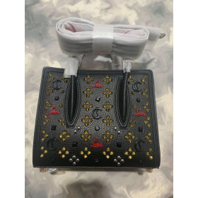 ャンパロマミニトップしれない、子牛革金のスパイクLoubinthesky黒CLバッグ