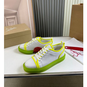 ストリー Adolon中の低いトップスニーカーの革のネオン黄色