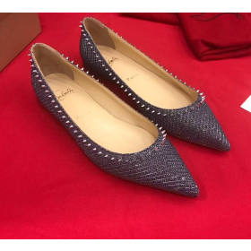 Christian Louboutin Anjalina Flats Spikes Glitter Leather Silver Gray