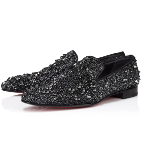 Christian Louboutin Dandelion Strass Eternity Loafers Suede Leather with Strass Black