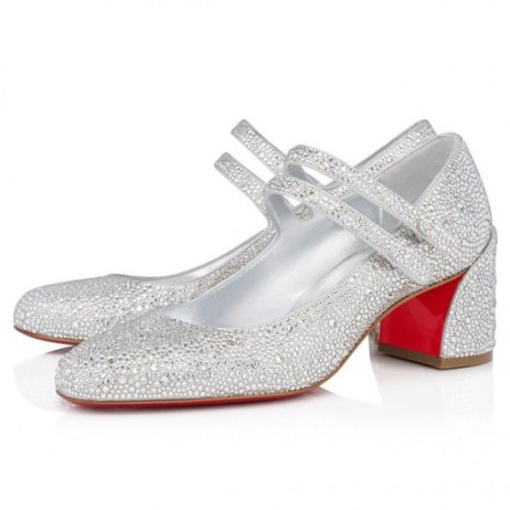 Christian Louboutin Miss Jane Strass 55 Mm Mary Janes Metallic Semsket Skinn Og Strass Krystall