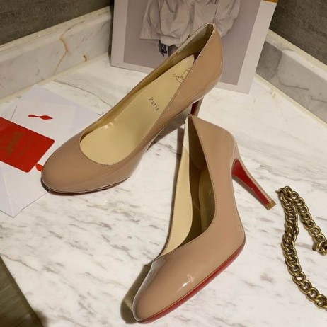 Christian Louboutin Enkel Patent Lær Pumper 85mm Naken CL Sko