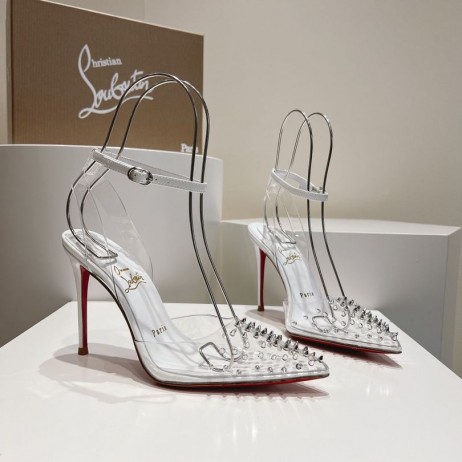 Christian Louboutin Spikoo 100mm Pumper PVC Og Lær Hvit