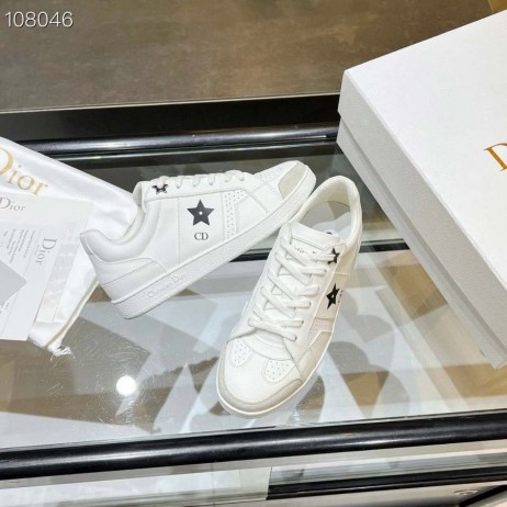 Dior Star Sko Hvit Svart Semsket Kalveskinn