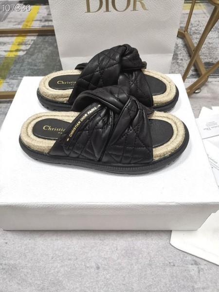 Dior Vri Svart Cannage D Vri Skyv Sandaler Lammeskinn