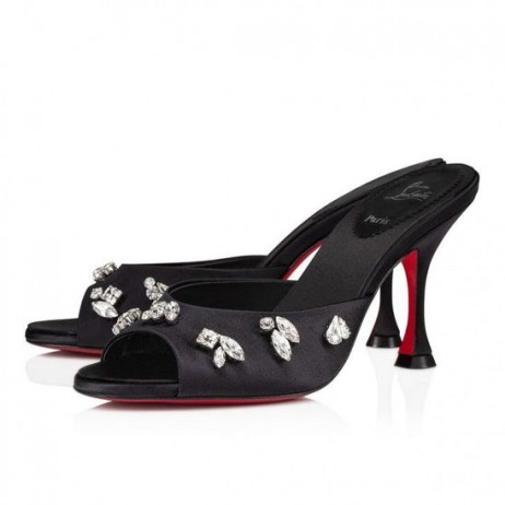 Christian Louboutin Degraqueen 85 Mm Muldyr Sandaler Crepe Satin Svart Christian Louboutin Sko