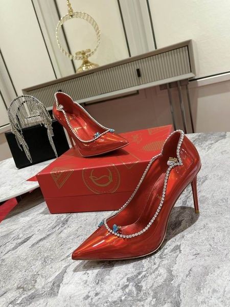 Christian Louboutin Wo Dama Queen 100 Patent Lær Pumper Røde CL Sko Store