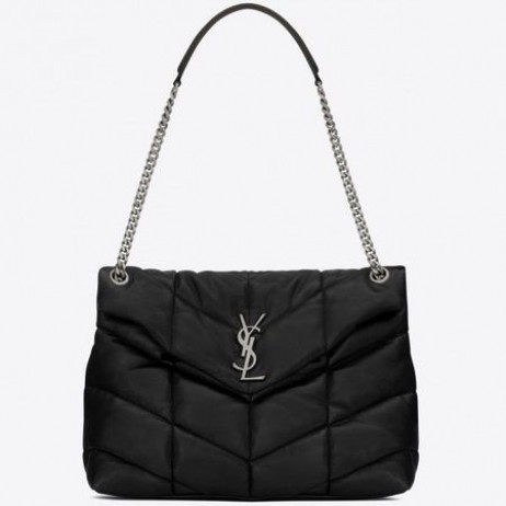 Saint Laurent Loulou Puffer Medium Bag Svart Lammeskinn Saint Laurent Poser