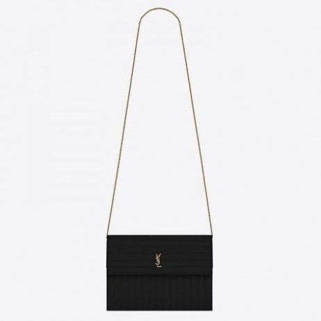 Saint Laurent Victoire Kjede Bag Svart Skinn Crinkled