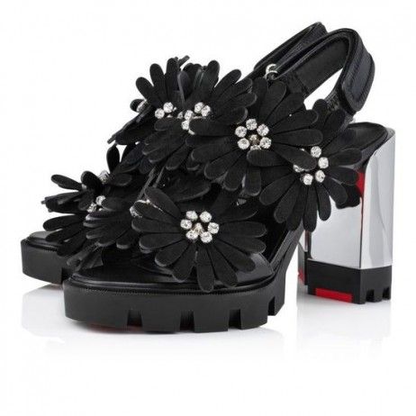 Christian Louboutin Floralou 100 Mm Sandaler Nappa Skinn Og Semsket Skinn Sort