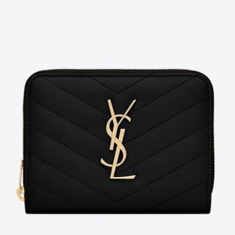 Saint Laurent Kompakt Zip Rundt Lommebok Svart Skinn Saint Laurent Poser