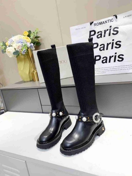 Jimmy Choo Strekke Sokk Kneet Boots Svart Krystall