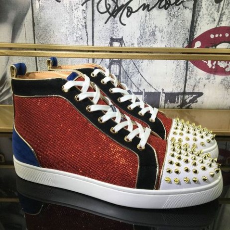 Christian Louboutin Louis Pigger Høye Sneakers med Semsket og Glitter Skinn Flerfarget