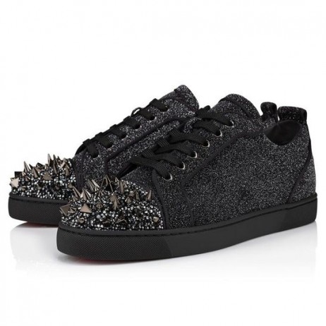 Christian Louboutin Louis Junior S Pik Pik Strass Sneakers Med Semsket Skinn Comete Og Strass Svart