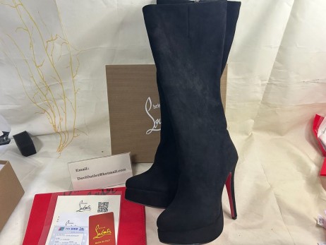 Christian Louboutin Suede Bianca Botta 140MM Kneet Boots CL Sko