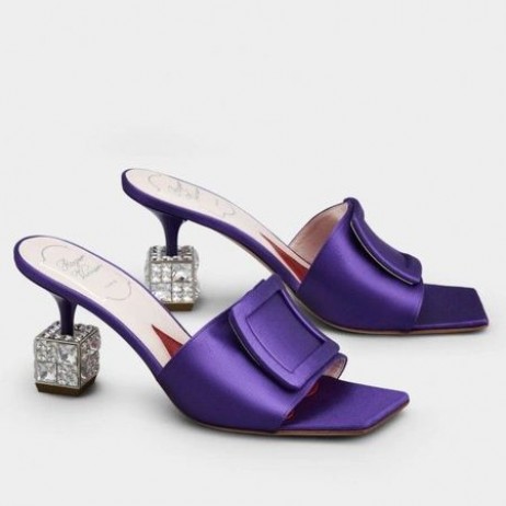 Roger Vivier Kube Strass Hæl Muldyr Fiolett Satin