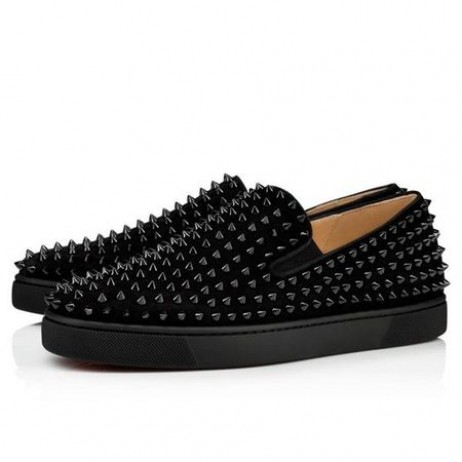 Christian Louboutin Lav-top-Roller-båt sort/Sort/bk Veau Velours Sneaker