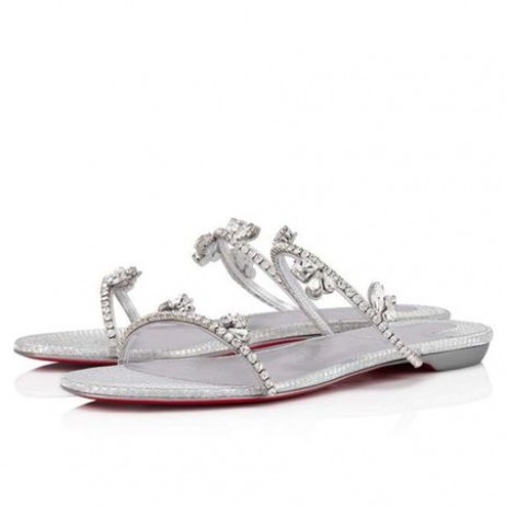 Christian Louboutin Sandal Bare Queenie Sølv/rop/lin Sølv PVC
