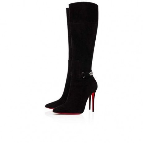 Christian Louboutin Høye Oppstart Lock Kate Botta 100 mm Svart Semsket Kalveskinn