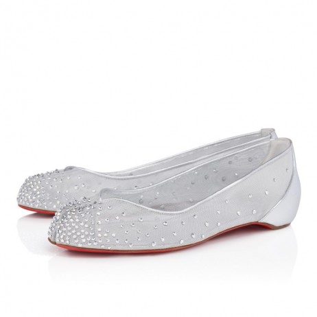 Christian Louboutin Marlougiela Strass Ballerinas Strass Mesh And Laminated Calf Leather Silver