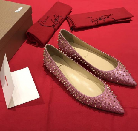 Christian Louboutin Pigalle Spikes Ballet Flats Glitter Leather Pink