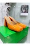 Bottega Veneta-Tårnet Muldyr Oransje Kalveskinn Patent Bottega Veneta Sko