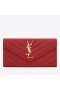 Saint Laurent Stort Monogram Klaff Lommebok-Rød Kornet Skinn