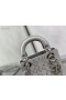 Dior Lady Dior Veske 17CM Crystal Pyntet Cannage Satin Silver
