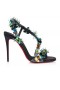 Christian Louboutin Rosalie Tropica 100 Mm Sandaler Brodert Crepe Satin Pvc Og Skinn Sort