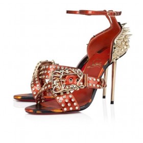 Christian Louboutin Wosandal Pic 100 Mm Sandaler Patent Skinn Og Nagler På Brann Rodeo