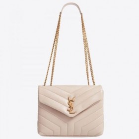 Saint Laurent Loulou Liten Bag Beige Matelasse Skinn Saint Laurent Poser