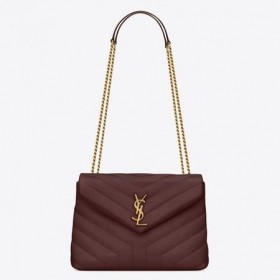 Saint Laurent Loulou Liten Bag Mørkerød Matelasse Skinn Saint Laurent Poser