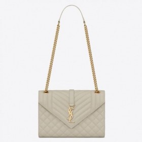 Saint Laurent Middels Konvolutt Veske Hvit Kornet Skinn Saint Laurent Poser